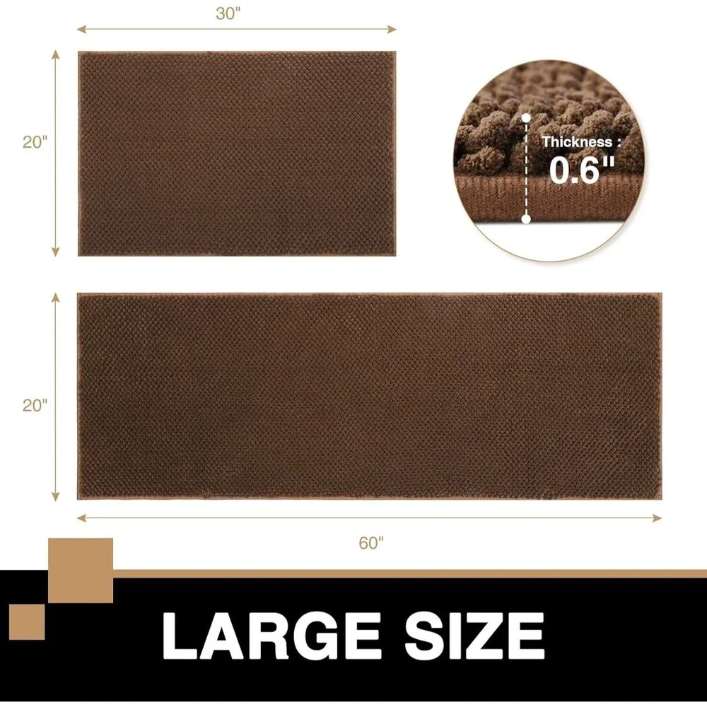Set of 2 Bath Rugs for Bathroom Luxury Chenille Non-Slip 20